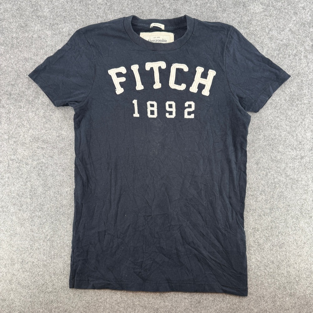 Y2K Abercrombie & Fitch T-Shirt Mens S Muscle Fit Navy Blue Applique Logo EUC